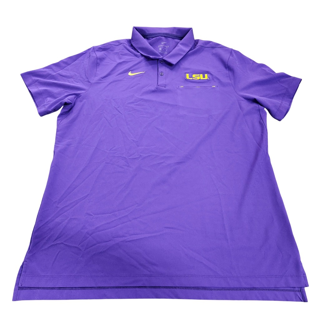 LSU NIKE MENS XL PURPLE NCAA DRI-FIT SIDELINE POLO EUC